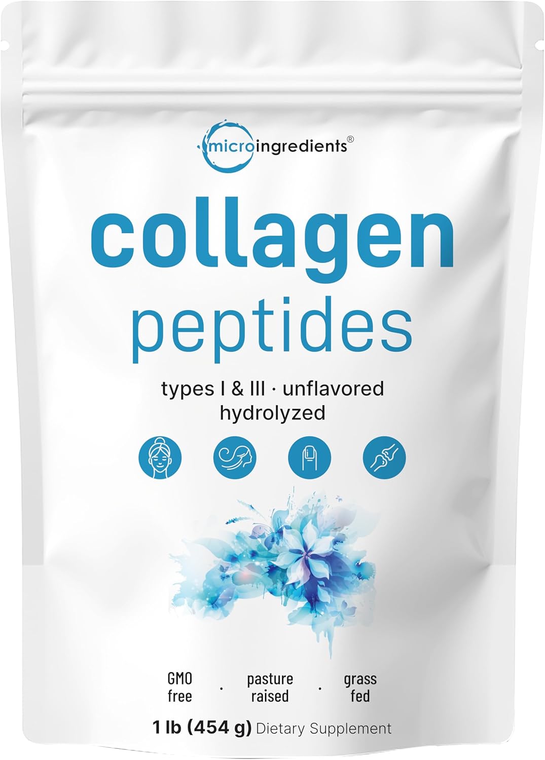 Micro Ingredients Bovine Collagen Peptides Powder 1 lb – Type I & III Grass-Fed Collagen Protein, Unflavored, Non-GMO