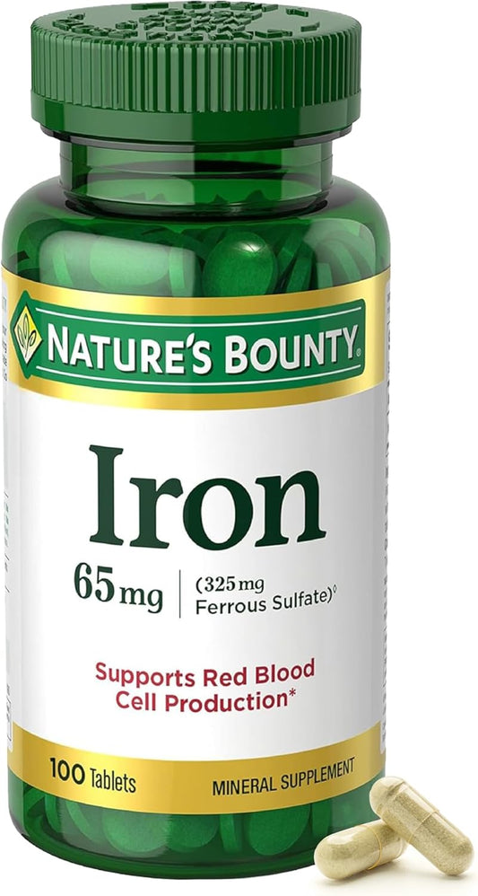 Nature’s Bounty Iron 65 mg Ferrous Sulfate Vegetarian Tablets 100 Count