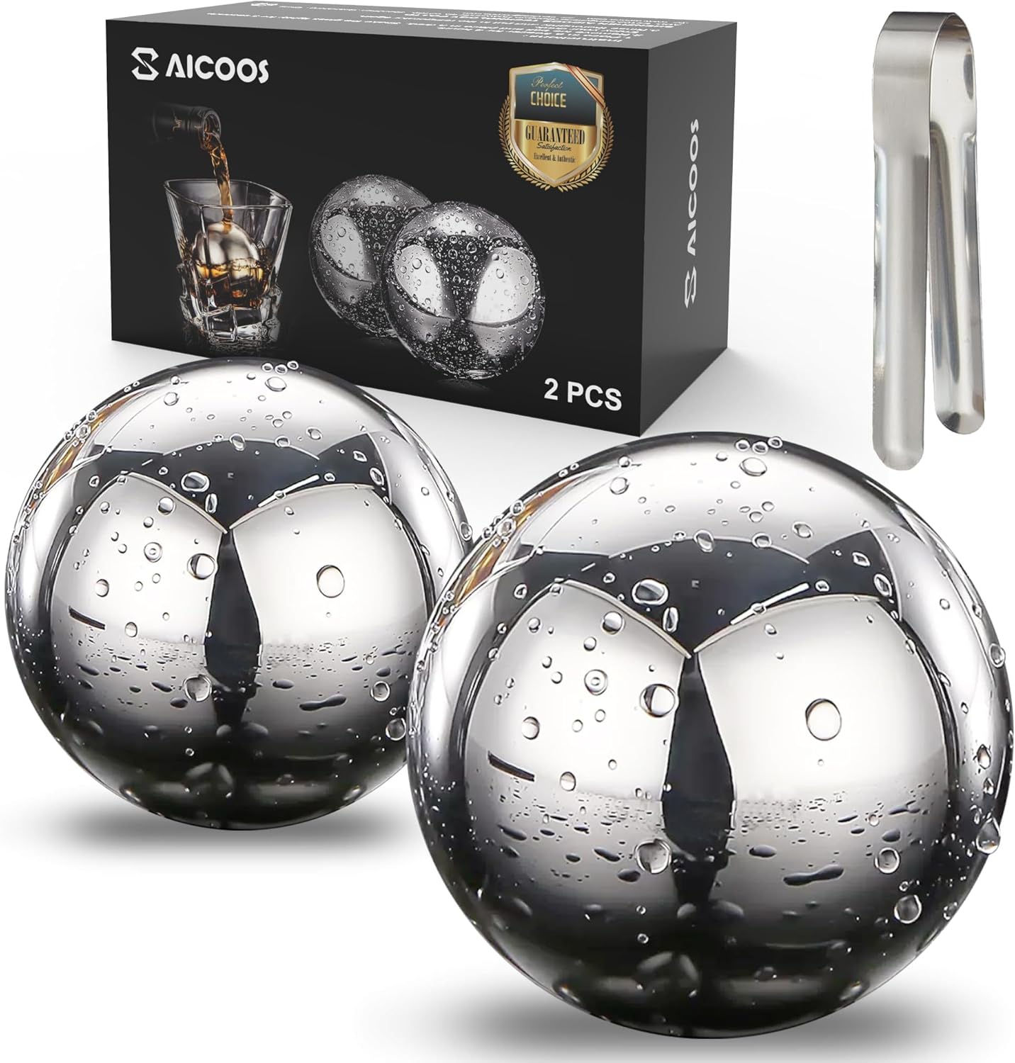 Stainless Steel Whiskey Stones Reusable Ice Balls 55 mm 2 Count