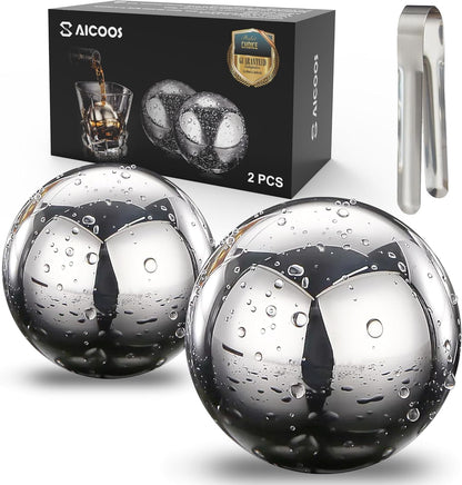 Stainless Steel Whiskey Stones Reusable Ice Balls 55 mm 2 Count