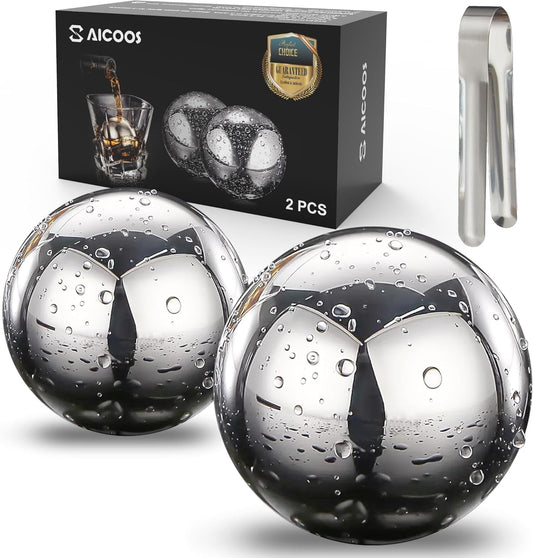 Stainless Steel Whiskey Stones Reusable Ice Balls 55 mm 2 Count