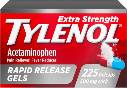 Tylenol Extra Strength Acetaminophen 500 mg Rapid Release Gelcaps – Pain Reliever & Fever Reducer, 225 Count
