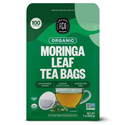 FGO Organic Moringa Tea Bags Caffeine Free 100 Count