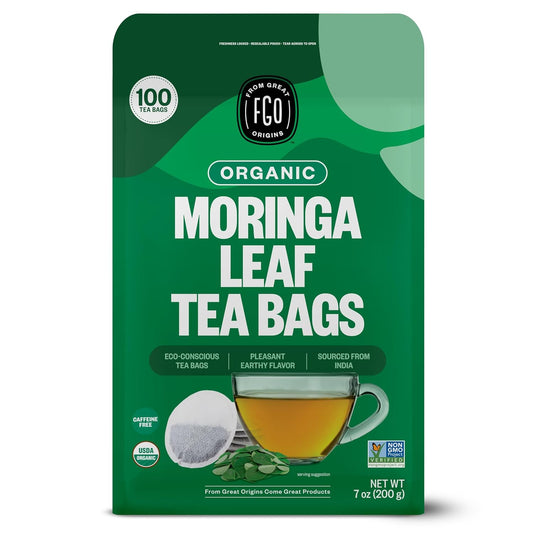 FGO Organic Moringa Tea Bags Caffeine Free 100 Count