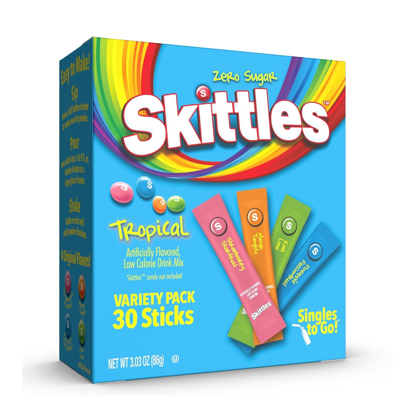 Singles To Go Skittles Tropical Variety Pack Powdered Drink Mix 30 Servings