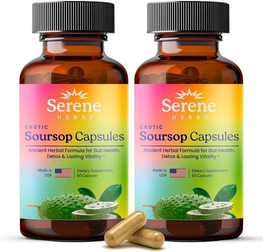 Serene Herbs Organic Graviola Soursop Capsules with Black Seed 2 Pack 120 Count
