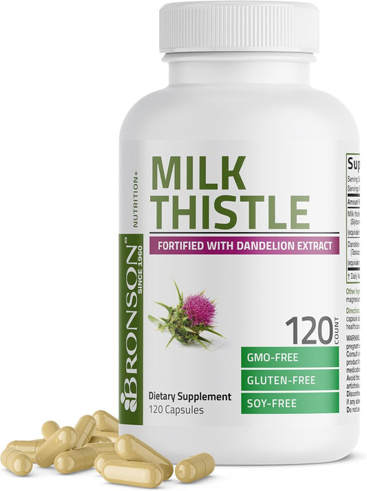 Bronson Milk Thistle & Dandelion Extract Capsules – Silymarin Liver Support Supplement, 120 Count