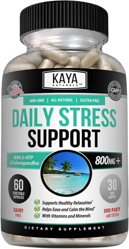 Kaya Naturals Herbal Stress Support Capsules Mood Calm Relax 60 Count