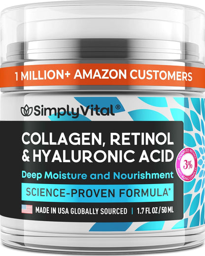 Face Moisturizer Retinol Collagen Hyaluronic Acid Cream 1.7 fl oz