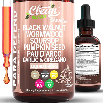 Clean Nutra Para Defend Herbal Liquid Drops – Wormwood, Black Walnut, Neem & Oregano Blend Supplement