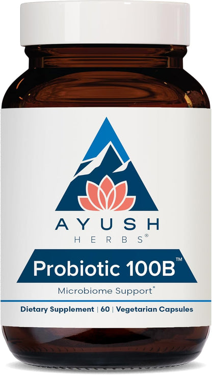 Ayush Herbs Probiotic 100B with Prebiotics Vegetarian Capsules 60 Count