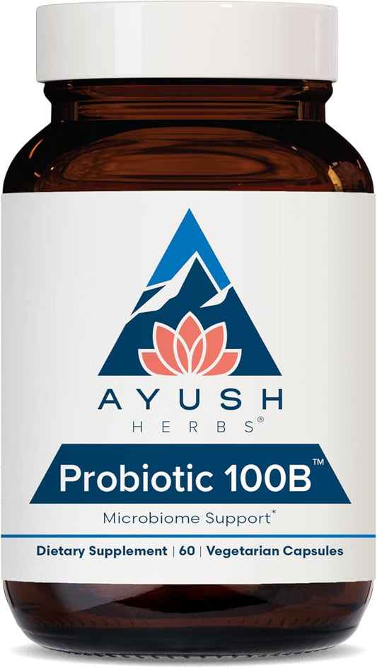 Ayush Herbs Probiotic 100B with Prebiotics Vegetarian Capsules 60 Count