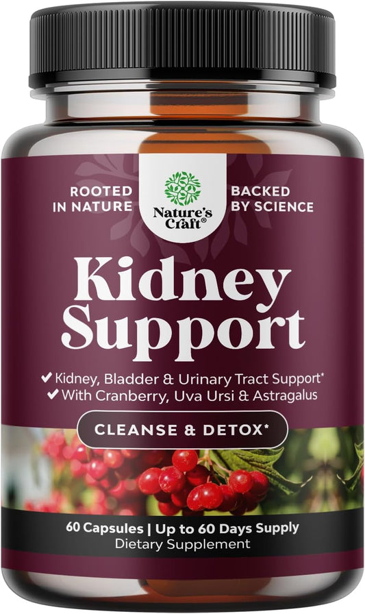Advanced Kidney Support Supplement Cranberry Uva Ursi Nettle Astragalus 60 Count