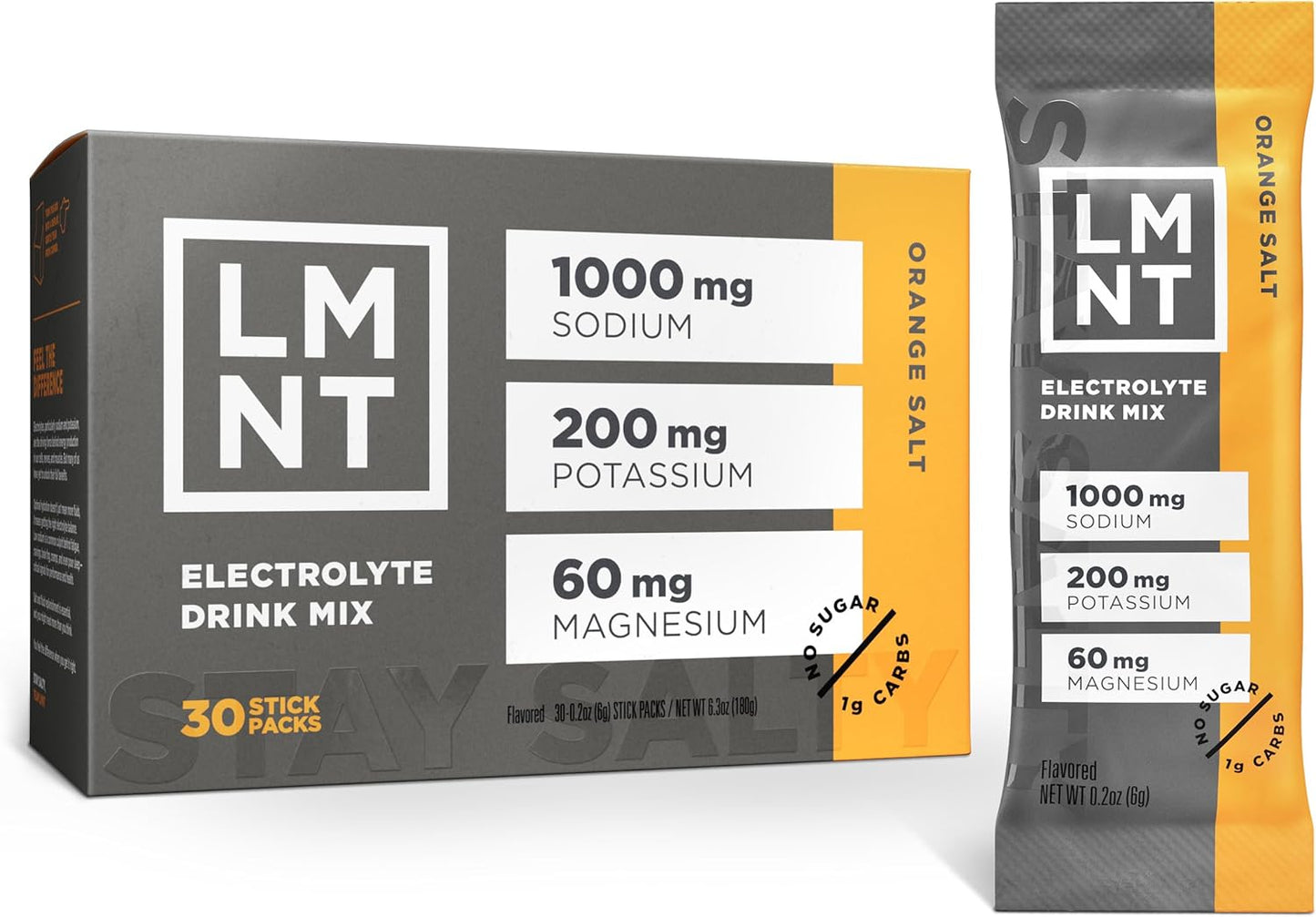 LMNT Zero Sugar Electrolytes Orange Salt Drink Mix 30 Count