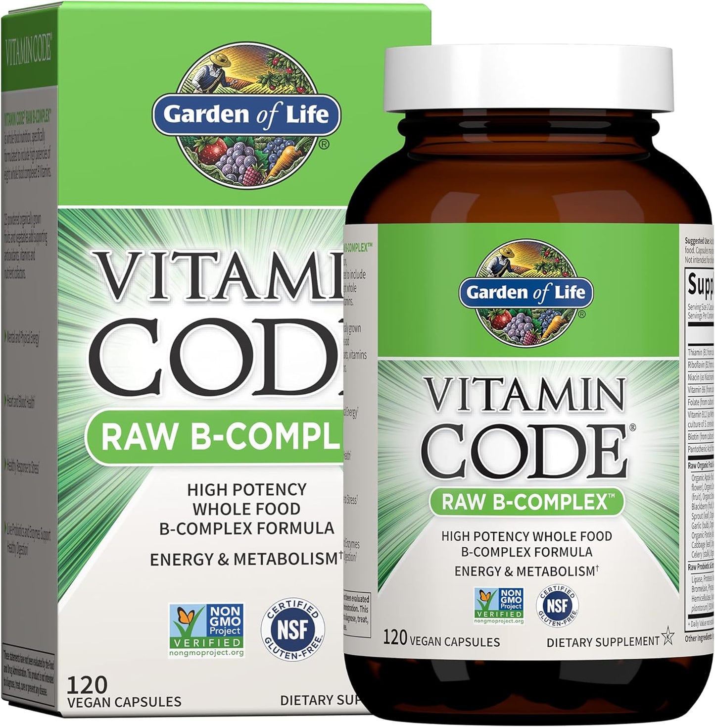 Garden of Life Vitamin B Complex 120 Vegan Capsules – High Potency B6, Folate & B12 with Probiotics for Energy & Metabolism