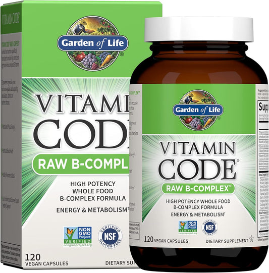 Garden of Life Vitamin B Complex 120 Vegan Capsules – High Potency B6, Folate & B12 with Probiotics for Energy & Metabolism
