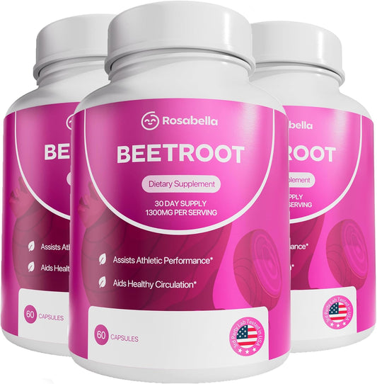 Rosabella Organic Beet Root Supplement 1300 mg 180 Capsules