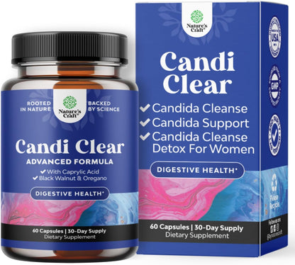 CANDI-CLEAR Body Cleanse Capsules Caprylic Acid Black Walnut Oregano 60 Count