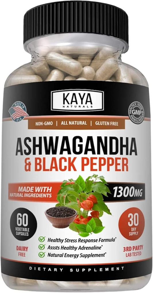 Kaya Naturals Ashwagandha Extra Strength Capsules Stress Mood Focus Energy 60 Count