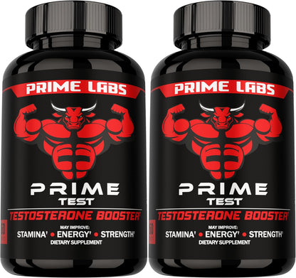 Prime Labs Testosterone Supplement for Men (2-Pack) - Stamina, Endurance, Energy, & Strength - Men's Testosterone Booster & Workout Supplement - 120 Caplets