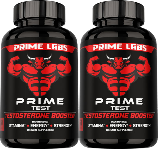 Prime Labs Testosterone Supplement for Men (2-Pack) - Stamina, Endurance, Energy, & Strength - Men's Testosterone Booster & Workout Supplement - 120 Caplets