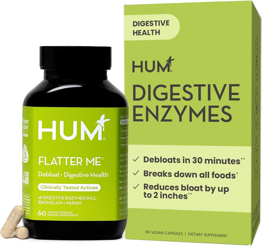 HUM Flatter Me Digestive Enzymes Ginger Peppermint Vegan Capsules 60 Count