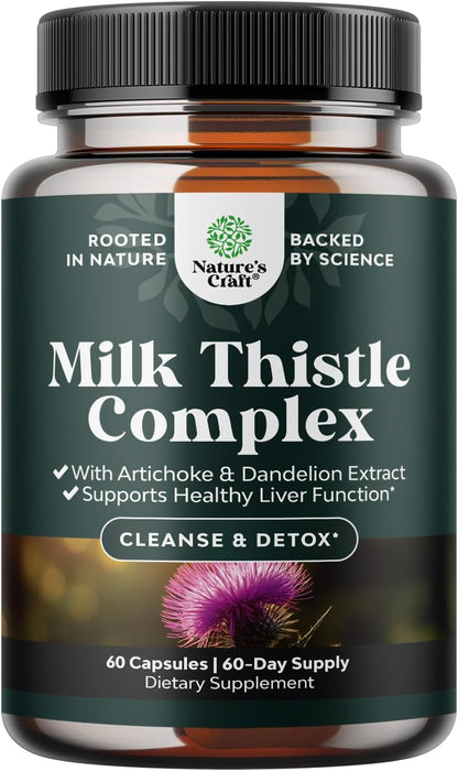 Milk Thistle Liver Support Capsules Dandelion Artichoke Extract 60 Count