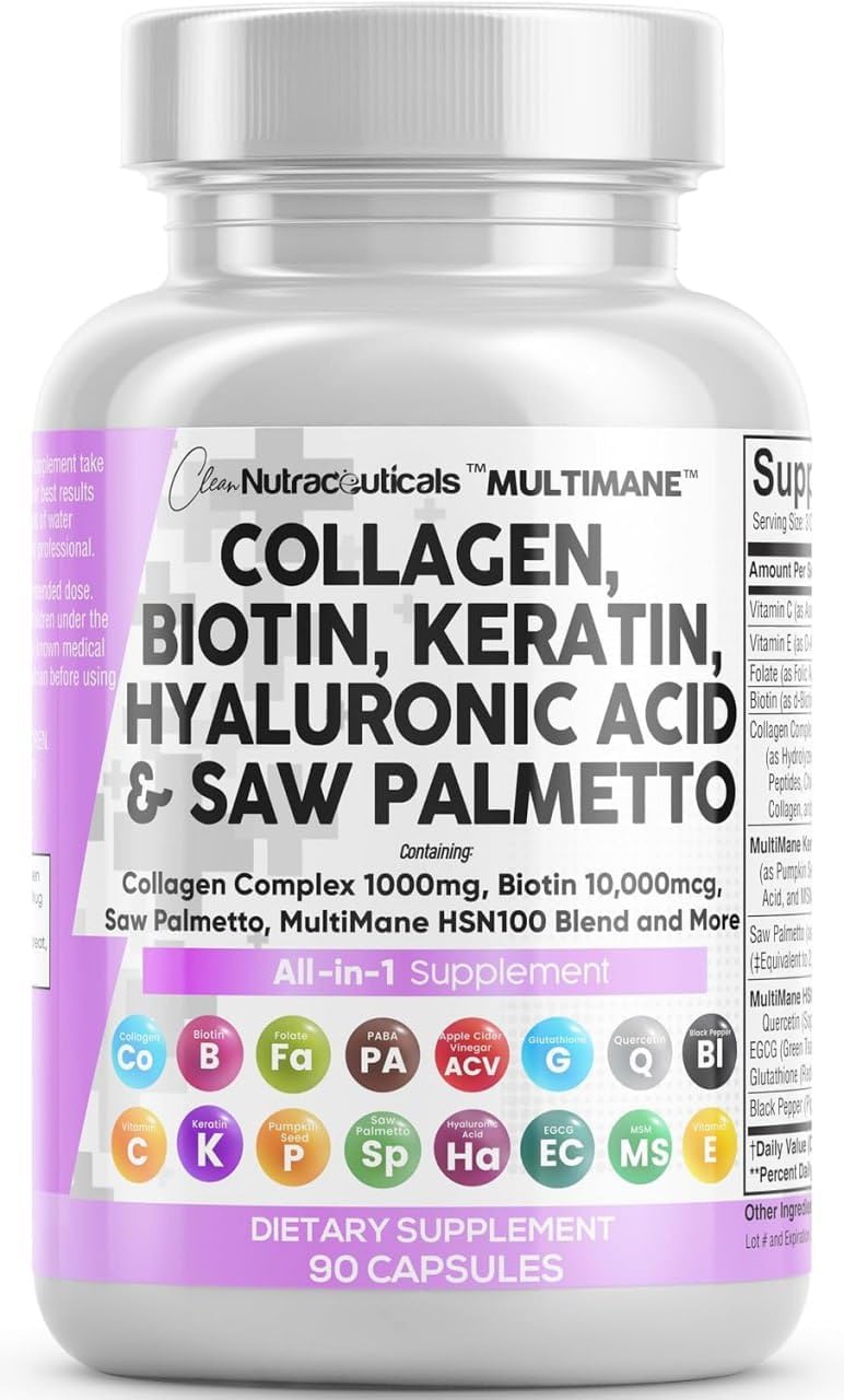Clean Nutraceuticals Collagen Biotin Keratin Hair Skin Nails 90 Capsules