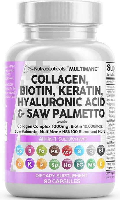 Clean Nutraceuticals Collagen Biotin Keratin Hair Skin Nails 90 Capsules