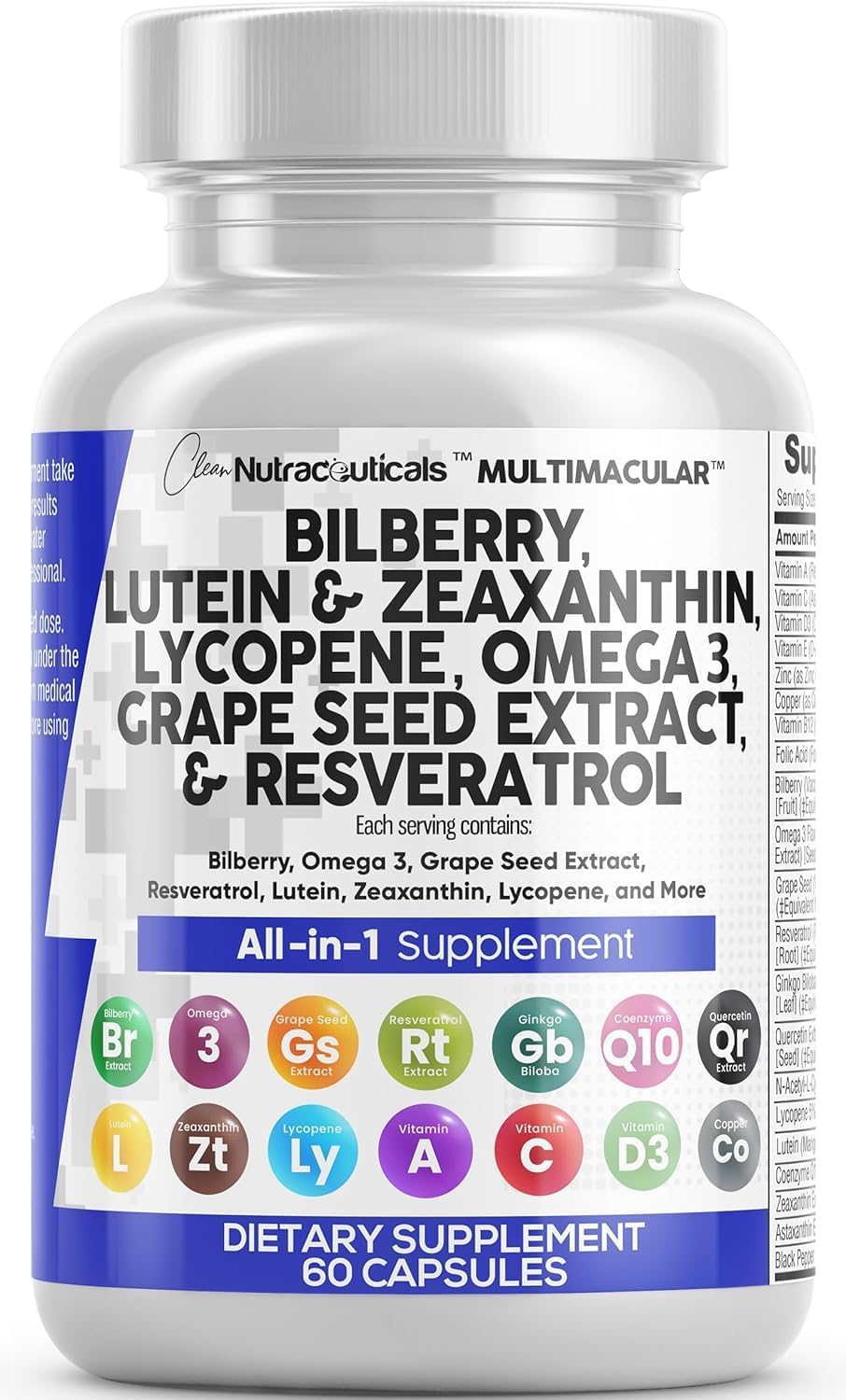 Clean Nutra Eye Vitamins Bilberry Lutein Zeaxanthin Antioxidant Blend