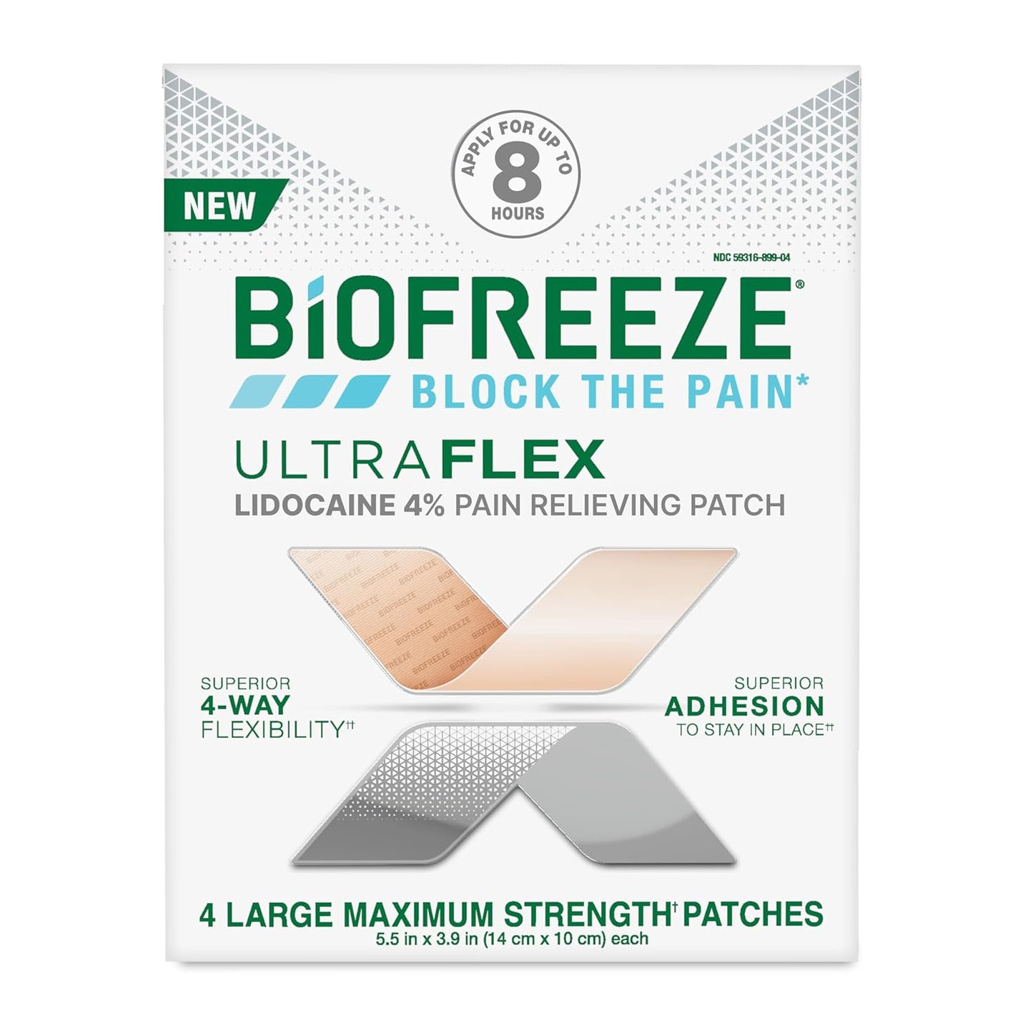 Biofreeze Ultraflex 4% Lidocaine Patches – Flexible Non-Menthol Topical Patches (4 Count)