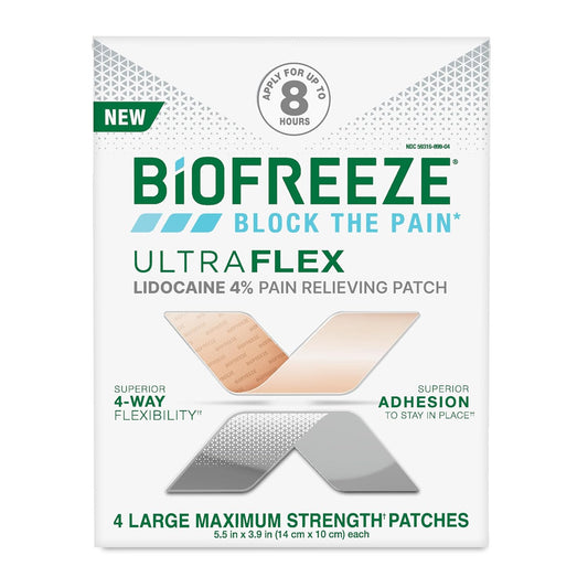 Biofreeze Ultraflex 4% Lidocaine Patches – Flexible Non-Menthol Topical Patches (4 Count)