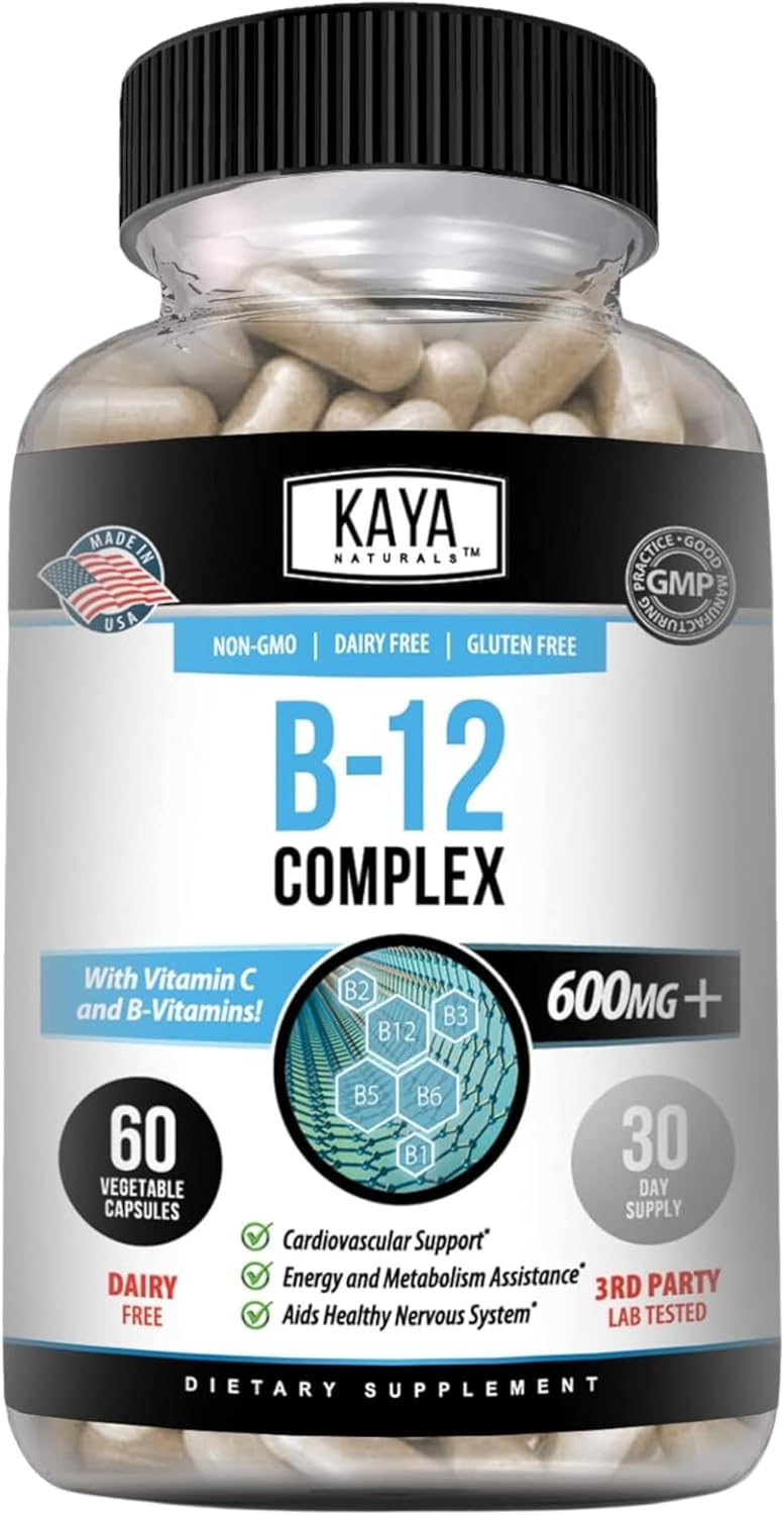 Kaya Naturals B-12 Complex Capsules Energy Metabolism Multivitamin 60 Count