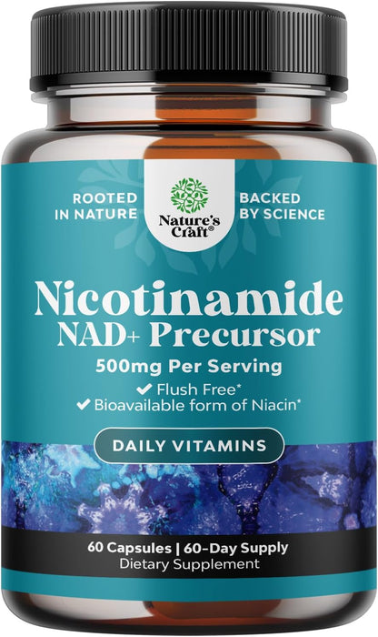 Vitamin B3 Niacinamide 500 mg Capsules Flush Free Nicotinamide 60 Count