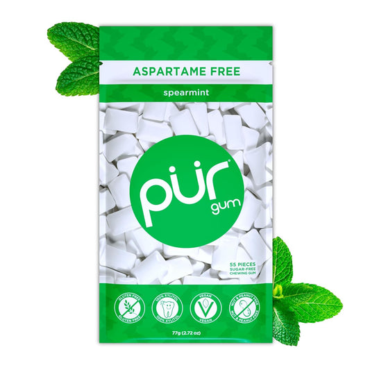 PUR Spearmint Chewing Gum Aspartame Free with Xylitol 55 Pieces