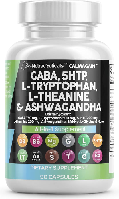 Clean Nutraceuticals GABA 5-HTP L-Theanine Ashwagandha Mood Support Capsules