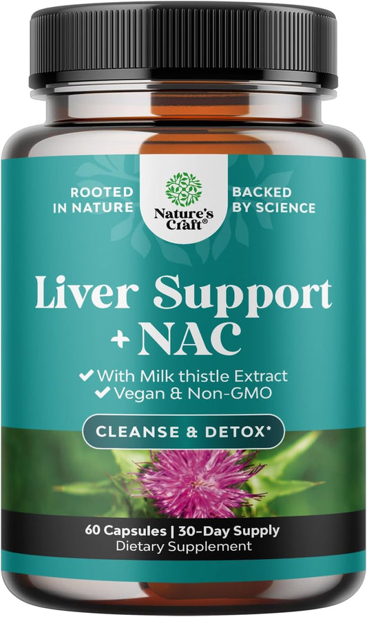 NAC Liver Support Supplement Milk Thistle Turmeric Choline Glutathione 60 Count
