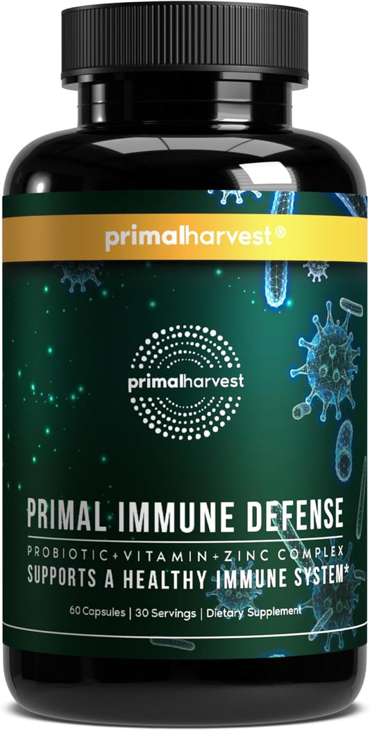 Primal Harvest Immune Defense 10-in-1 Probiotics Zinc Vitamins C D3 K2 B6 Capsules