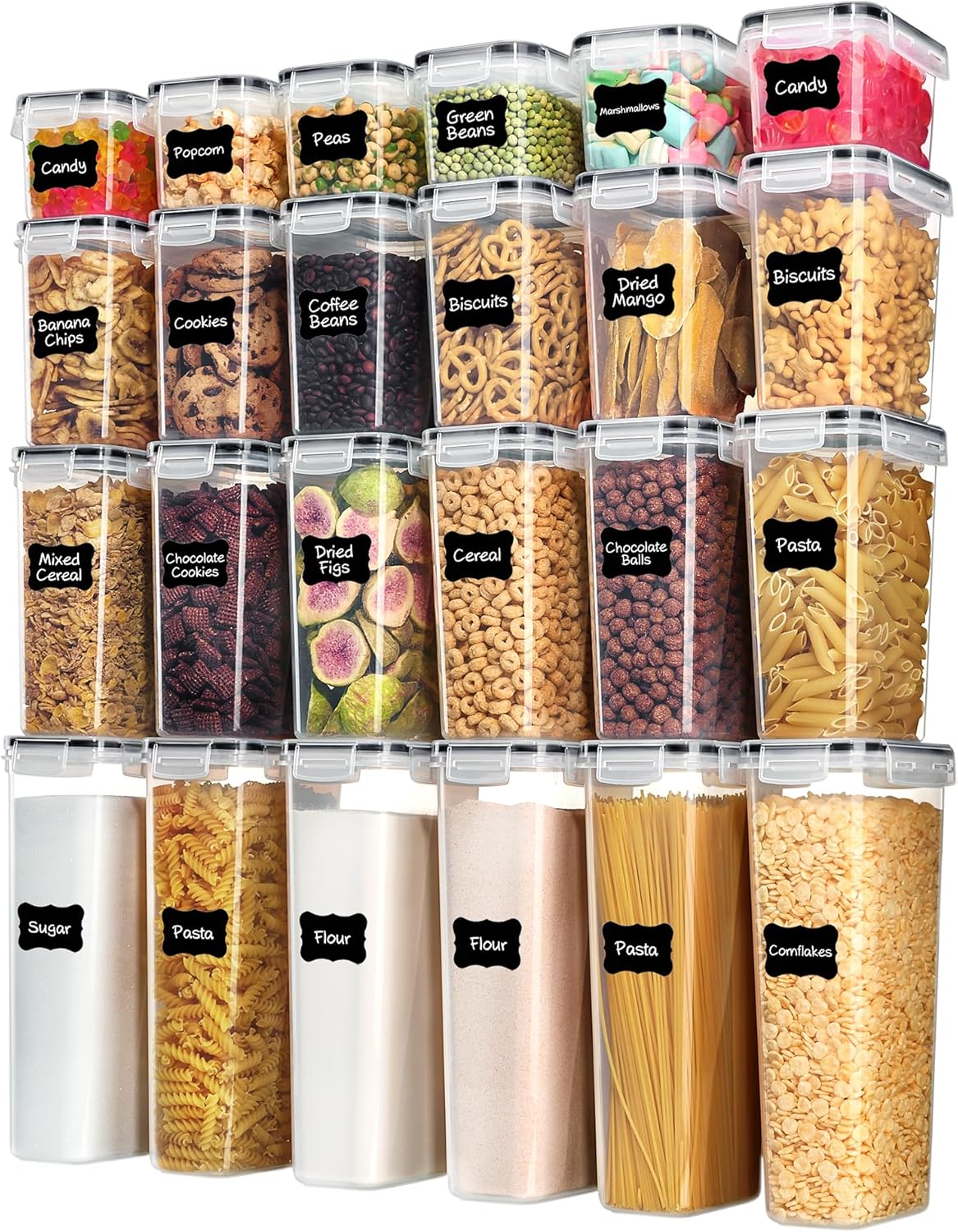 Vtopmart Airtight Food Storage Containers Plastic Canisters with Lids 24 Piece Set Black