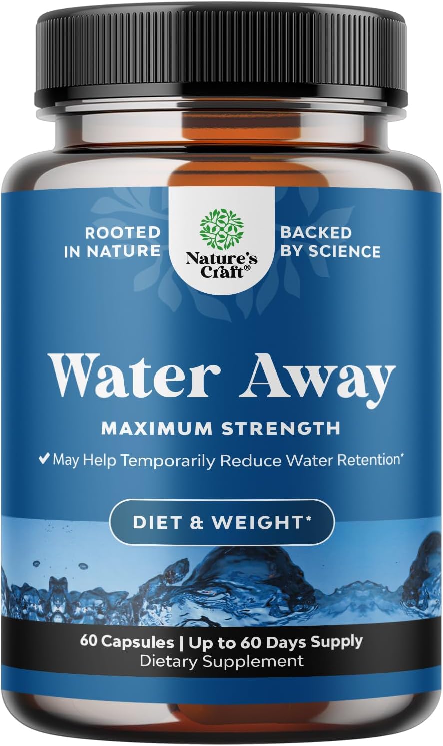 Water Away Herbal Diuretic Capsules Dandelion Green Tea 60 Count