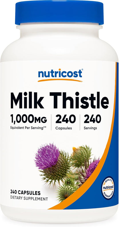 Nutricost Milk Thistle 1,000mg Equivalent from 250mg of 4:1 Extract Per Serving, 240 Capsules for 240 Servings Per Bottle - Vegan, GMO Free and Gluten Free