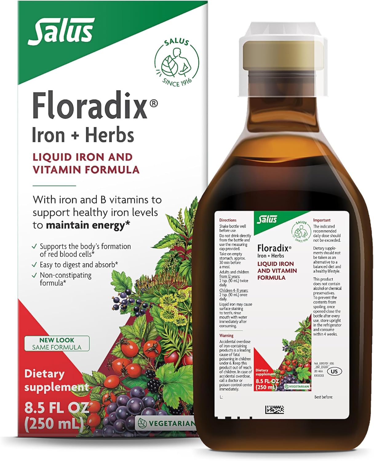 Floradix Iron and Herbs Liquid Supplement with Vitamin C and B Complex 8.5 fl oz