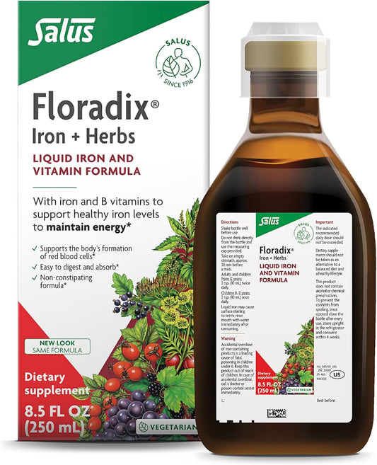 Floradix Iron and Herbs Liquid Supplement with Vitamin C and B Complex 8.5 fl oz