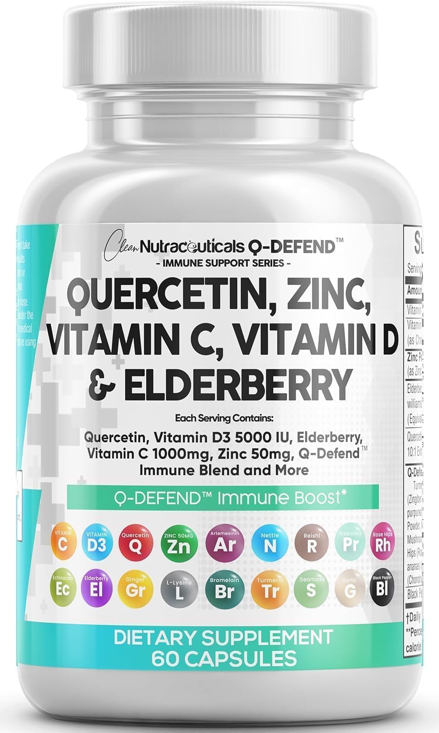 Q Defend Quercetin Capsules Zinc Vitamin C D Elderberry Blend 60 Count