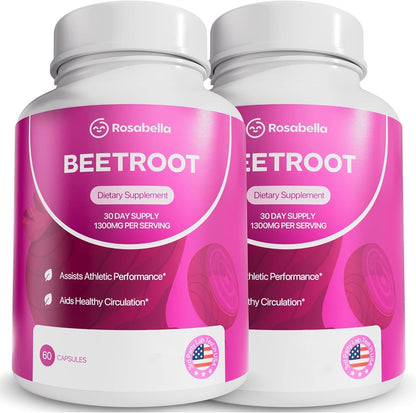 Rosabella Organic Beet Root Supplement 1300 mg 120 Capsules