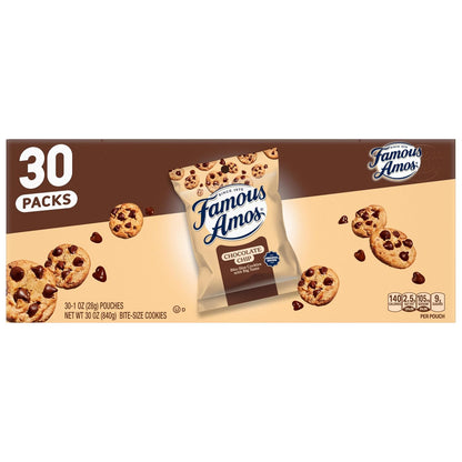 Famous Amos Chocolate Chip Bite Size Cookies Snack Packs 30 Count 30 oz