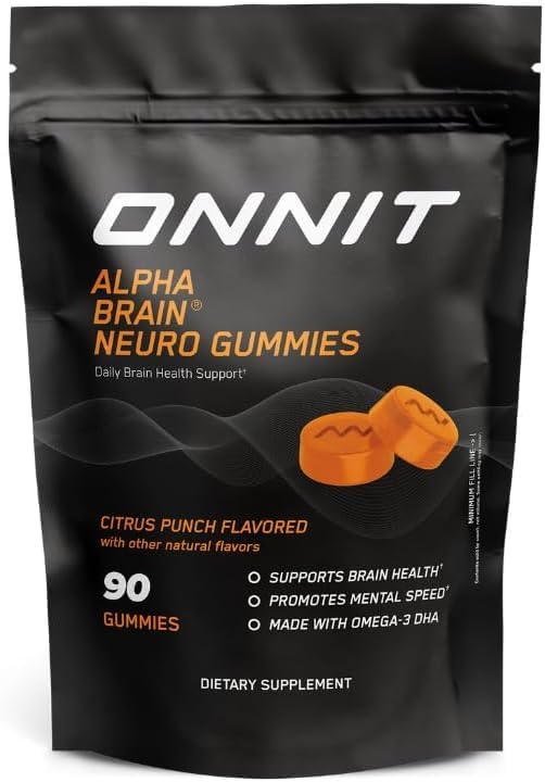 ONNIT Alpha Brain Neuro Focus Gummies Omega 3 Lutein Zeaxanthin Caffeine Citrus 90 Count