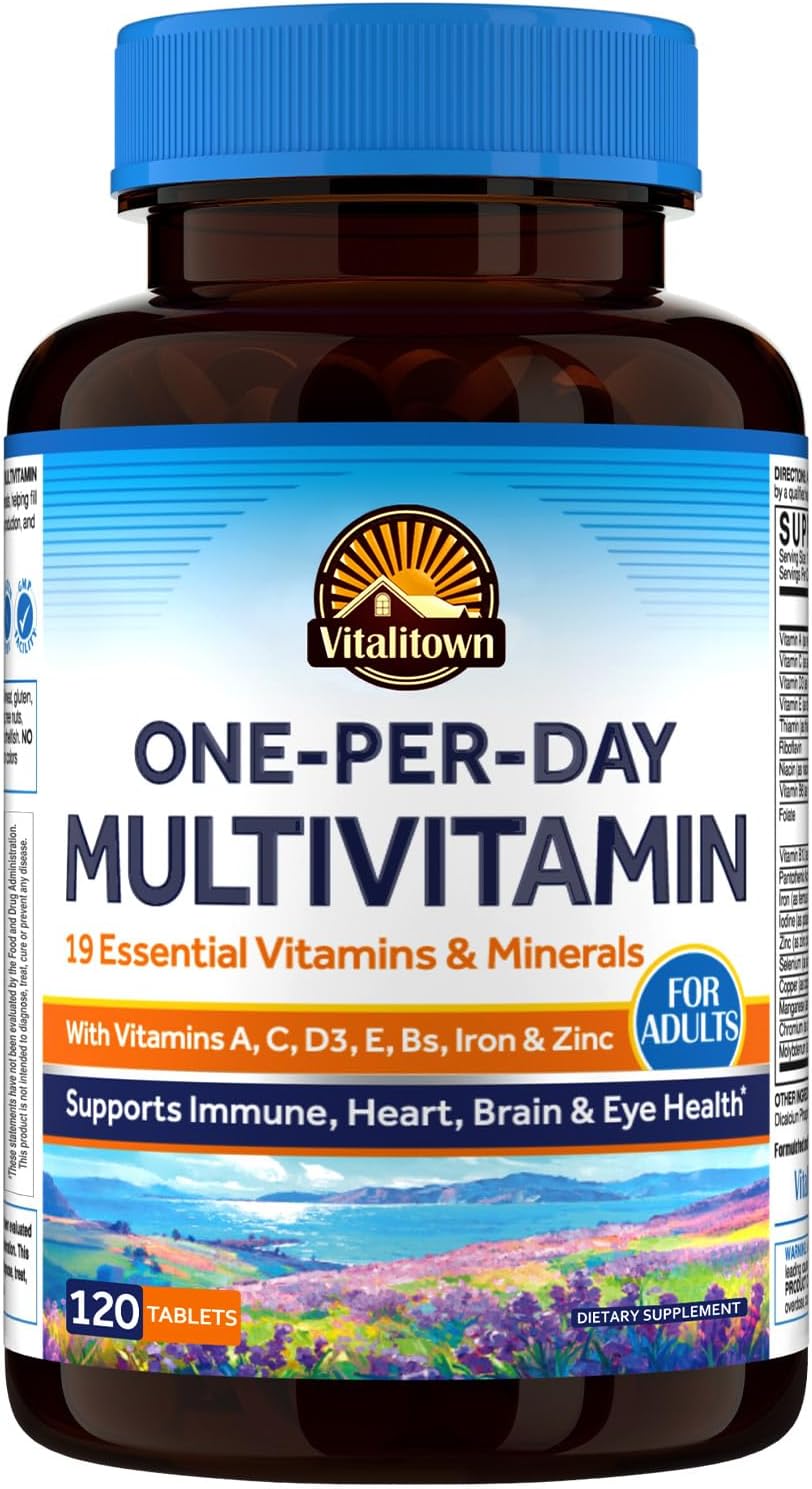 Vitalitown Multivitamin Tablets for Women & Men with Iron, Zinc, Vitamins A, C, D3, B, E 120 Count