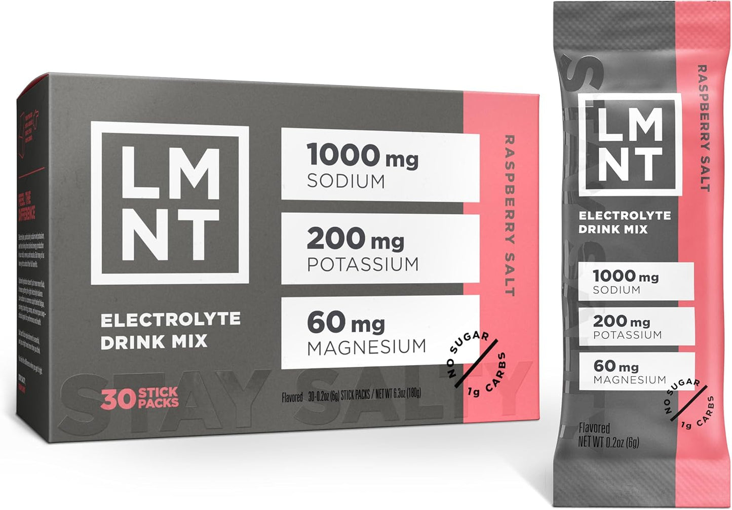LMNT Zero Sugar Electrolytes Raspberry Salt Drink Mix 30 Count
