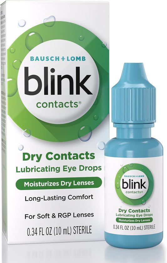 Blink Contacts Eye Drops with Hyaluronate – Lubricating Drops for Soft & RGP Lenses, 0.34 fl oz